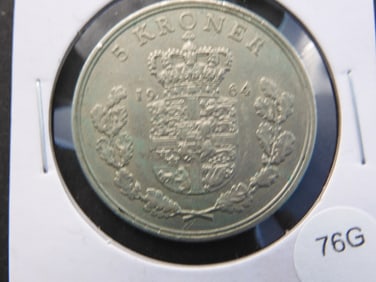 1964 DENMARK SILVER 5 KRONER UNC .4732 OZ. ASW