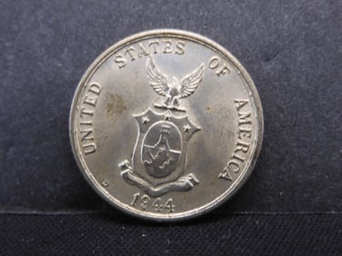1944-D Philippines 75% Silver 20 Centavos. CH UNC
