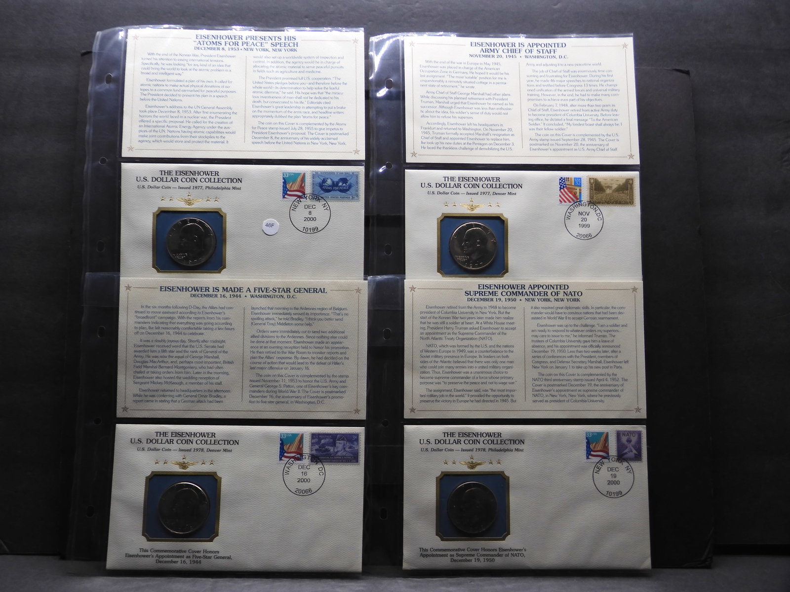 (4) Eisenhower Dollars in Postal Comm Society Sleeves 1977-P&D, 1978 P&D: (4) Eisenhower Dollars in Postal Comm Society Sleeves 1977-P&D, 1978 P&D