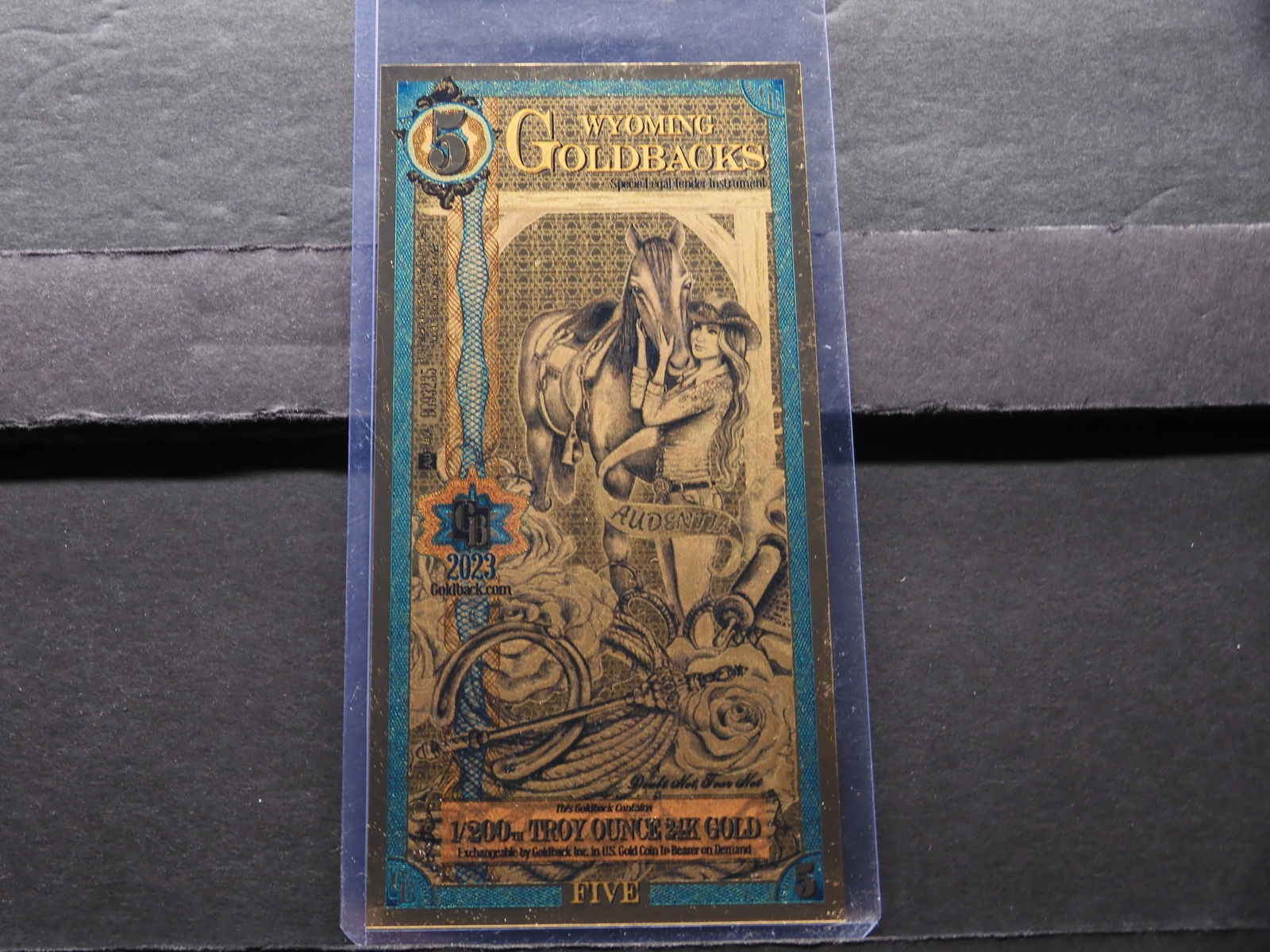 1/200th Troy Oz. 24K GOLD 2023 $5 Wyoming Gold back (1 of 2)