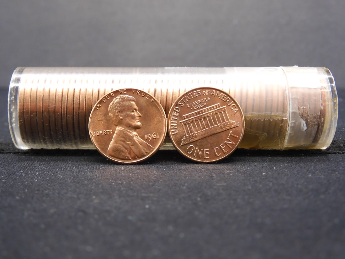 Tube of 1961-P Red BU Copper Lincoln Memorial Cents (1 of 2)