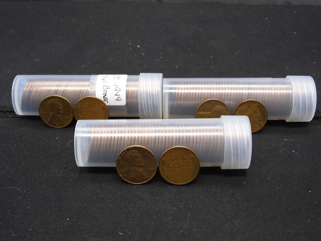 50 1944, 50 1945, 50 1946-P Shell Brass Lincoln Wheat Cents (1 of 4)