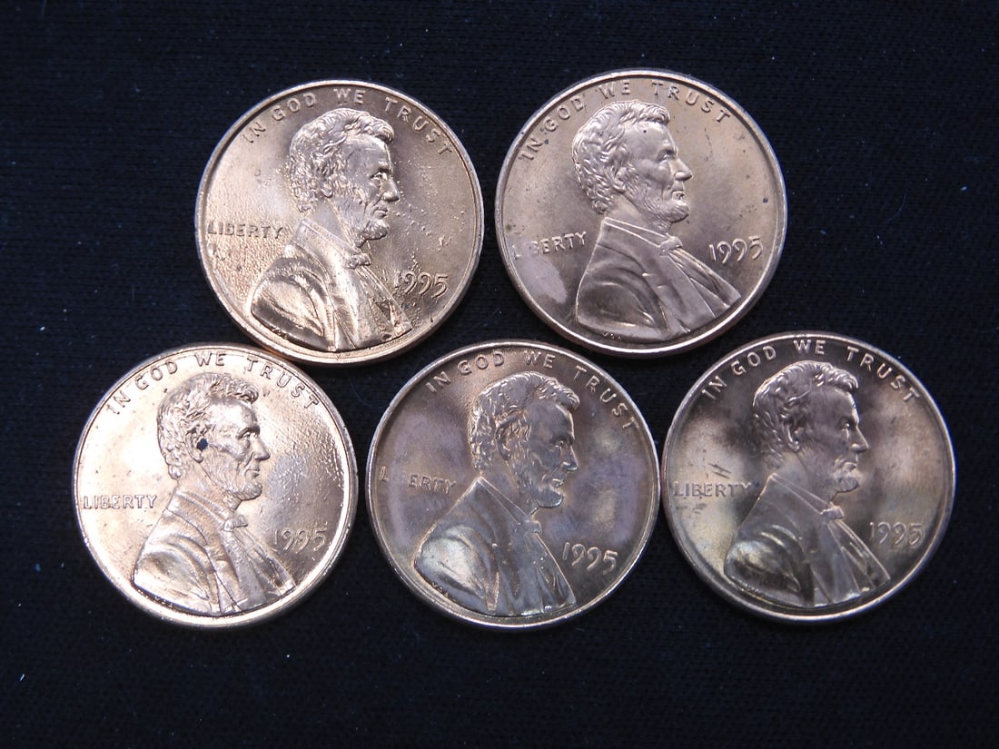 5 1995-P Lincoln Memorial Cent ERRORS- Weak Die Strikes (1 of 7)