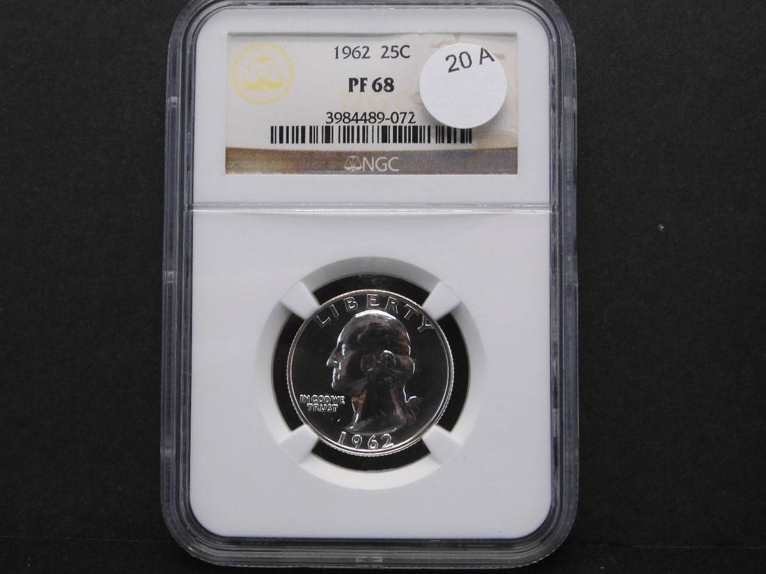 1962 Washington Quarter. Slabbed by NGC, top tier grader, as Proof 68, investment grade. Super deep (1 of 3)