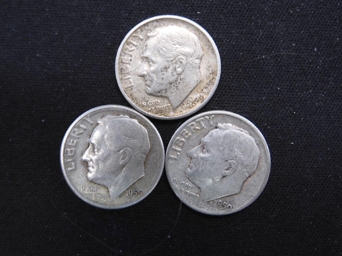 1949-S + 1950-P+D 90% Silver Roosevelt Dimes (1 of 2)