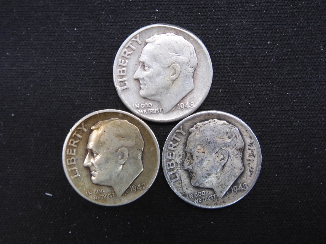 1 1947 + 2 1948 90% Silver Roosevelt Dimes (1 of 2)