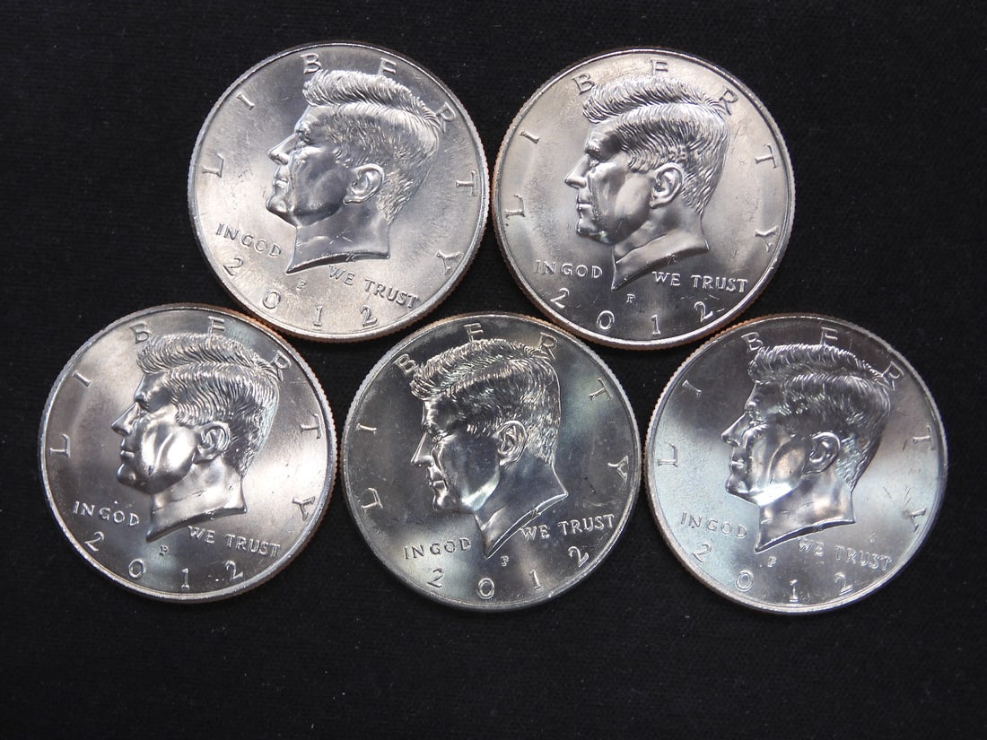5 2012-P Clad Kennedy Half Dollars Uncirculated From Canvas Mint Bag (1 of 2)