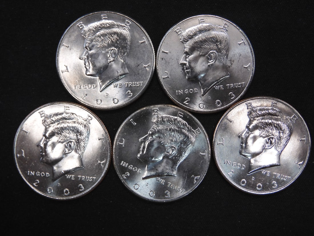 5 2003-D Clad Kennedy Half Dollars From Canvas Mint Bag (1 of 2)