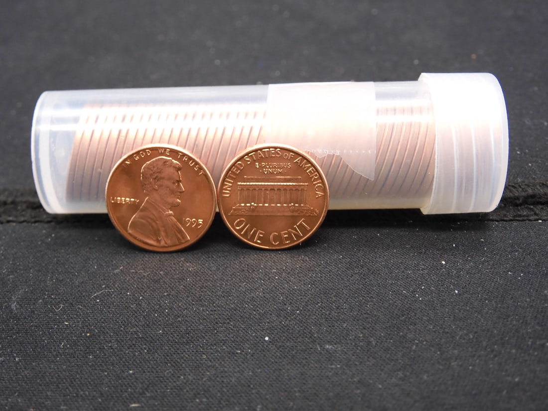 Tube of 1995-P Red BU Lincoln Memorial Cents (1 of 2)