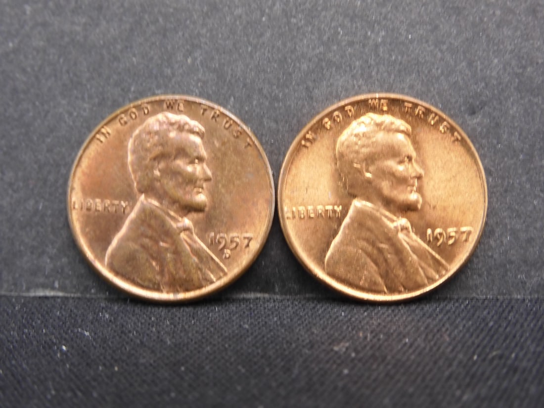 1957-P+D R/B UNC Lincoln Wheat Cents (1 of 2)