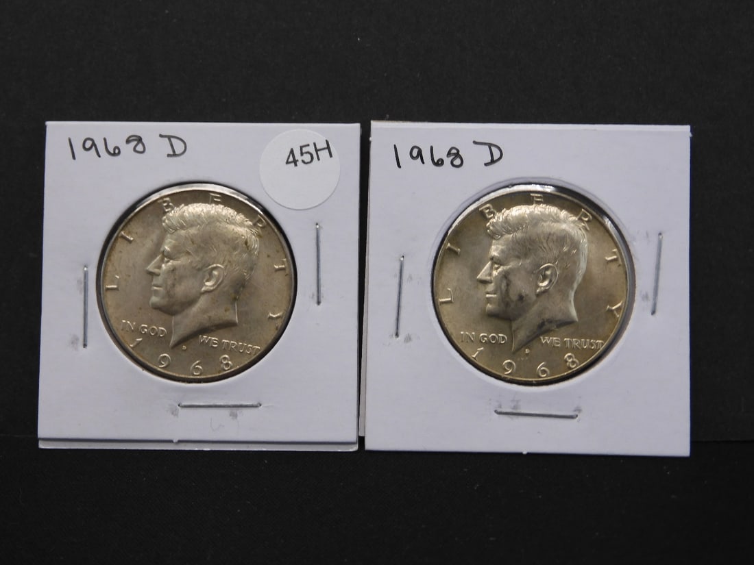 2 1968-D 40% Silver Kennedy Half Dollars (1 of 5)