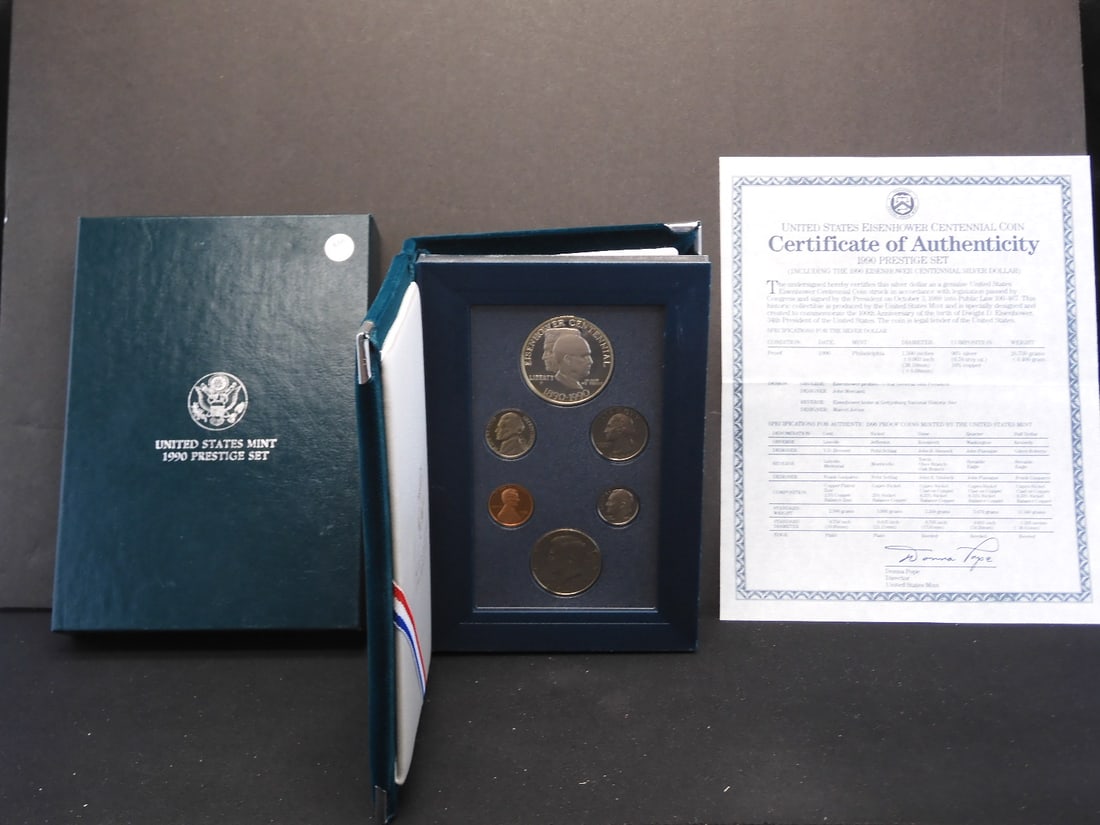 1990-S U.S. Mint Prestige Proof Set- Includes 1990-P Eisenhower Centennial Silver Dollar (1 of 4)