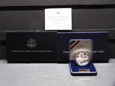 1991-1995-W PROOF WWII 50th Anniv. Commem Silver Dollar in OGP w/ COA