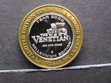 Limited Edition .999 FINE SILVER CENTER Venetian Casino $10 Gaming Token