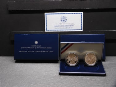 2001-P&D PROOF & UNC American Buffalo Commem 2-Coin Silver Dollar Set in OGP w/ COA