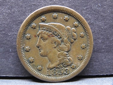 **VF/XF** 1853 Braided Hair Large Cent