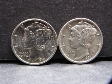 1941-D & 1937-S Mercury Silver Dimes **Brilliant Luster - GEM UNC**