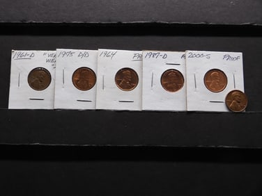 1975-D/D RED BU, 1961-D, 1964 Proof, 1968-D,  1987-D, 2000-S Lincoln Cents
