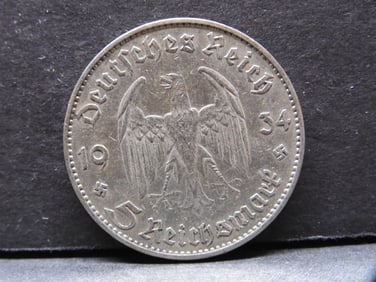 1934 German Historic Symbol 5 Reichsmark Silver Coin