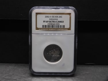 2002-S PROOF Indiana Statehood Silver Quarter - NGC PF69 ULTRA CAMEO