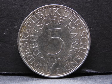 1974 German 5 Deutsche Mark Silver Coin