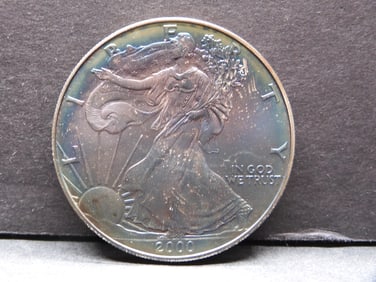 ** NICE RAINBOW TONED** 2000 American Silver Eagle