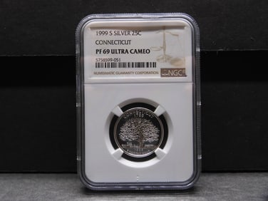1999-S PROOF Connecticut Statehood Silver Quarter - NGC PF69 ULTRA CAMEO