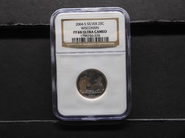 2004-S PROOF Wisconsin Statehood Silver Quarter - NGC PF69 ULTRA CAMEO