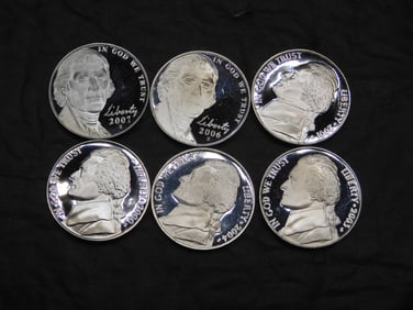 2000-S, 01-S, 03-S, 04-S, 06-S, 07-S Proof Jefferson Nickels