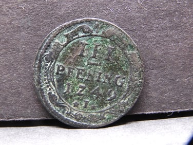 **FINE - Corroded**1749 German States 3 Pfennig Coin