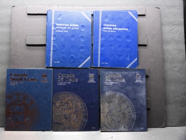 Huge Collection of Canadian Small Cents, 25 Cents & Nickels From 1929-2006 in 5 Albums- 42 Cents, 41