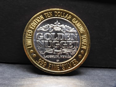 Limited Edition .999 FINE SILVER CENTER Golden Nugget Casino $10 Gaming Token