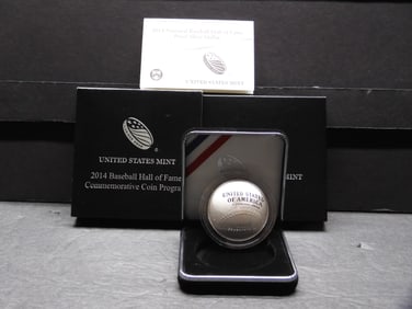 2014-P PROOF Baseball Hall of Fame Commem Silver Dollar in OGP w/ COA