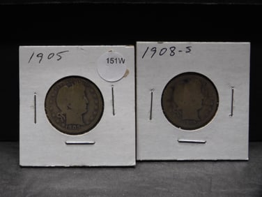 1905, 1908-S (Semi-Key Date) Barber Quarters