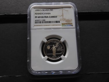 1999-S PROOF Pennsylvania Statehood Silver Quarter - NGC PF69 ULTRA CAMEO