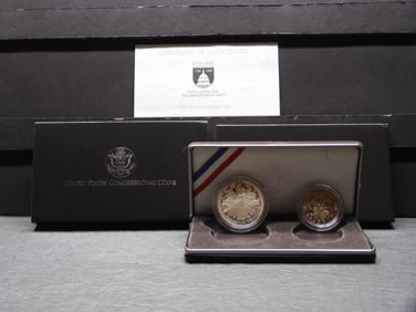 1989-S PROOF U.S. Congressional 2-Coin Commem Set in OGP w/ COA