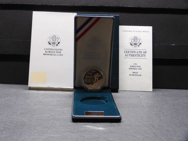 1991-P PROOF Korean War Memorial Commem Silver Dollar in OGP w/ COA