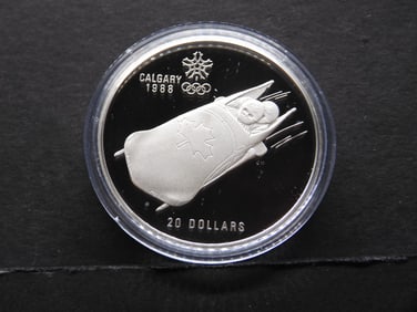 34.07gram STERLING SILVER Canadian Olympic Winter Games XV - Bobsledding Commem Coin