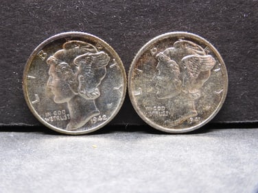 1941-S & 1942-D Mercury Silver Dimes Both w/ Split Bands **GEM UNC**