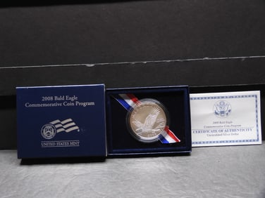 2008-P UNC Bald Eagle Commem Silver Dollar in OGP w/ COA