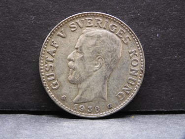 1936-G Swedish 2 Kronor Silver Coin (KM-787)