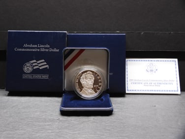 2009-P PROOF Abraham Lincoln Commem Silver Dollar in OGP w/ COA