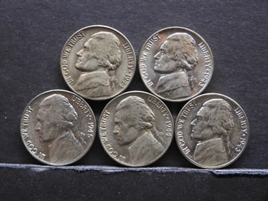 Lot of 5 High Grade War Nickels