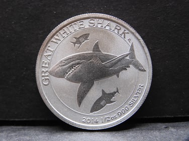 1/2 Oz. .999 SILVER Great White Shark - Australian 50 Cents Designed Coin