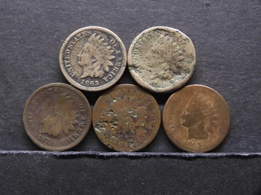 Lot of 5 Better Dates Indian Head Cents