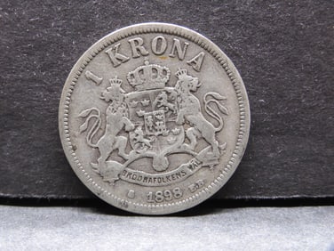 1898-EB Swedish 1 Kronor Silver Coin (KM-760)