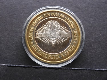 Limited Edition .999 FINE SILVER CENTER Rio Hotel & Casino $10 Gaming Token