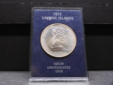 1972 UNC Cayman Islands $25.00 STERLING SILVER Coin