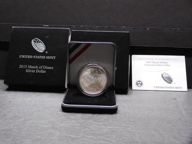 2015--P UNC March of Dimes Commem Silver Dollar in OGP w/ COA