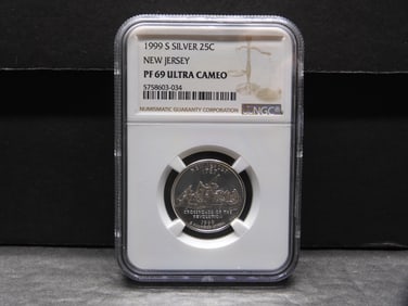 1999-S PROOF New Jersey Statehood Silver Quarter - NGC PF69 ULTRA CAMEO